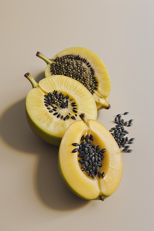 yellow fruit with black seeds