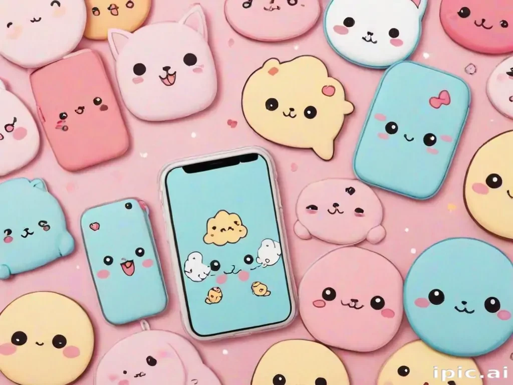 Colorful Collection Of Cute Kawaii Phone Accessories On A Pink Background