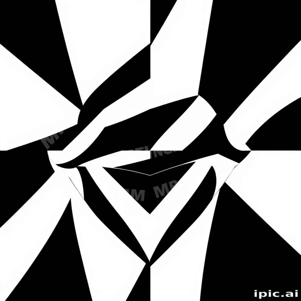 Bold geometric lips with sharp lines and angles in contrasting black and white, creating a striking optical illusion that draws the eye