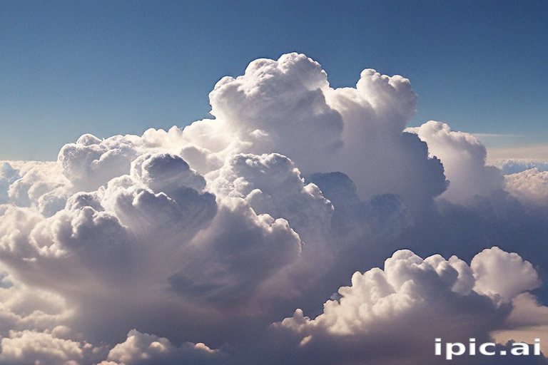 Majestic Fluffy White Clouds Floating in a Bright Blue Sky Above.