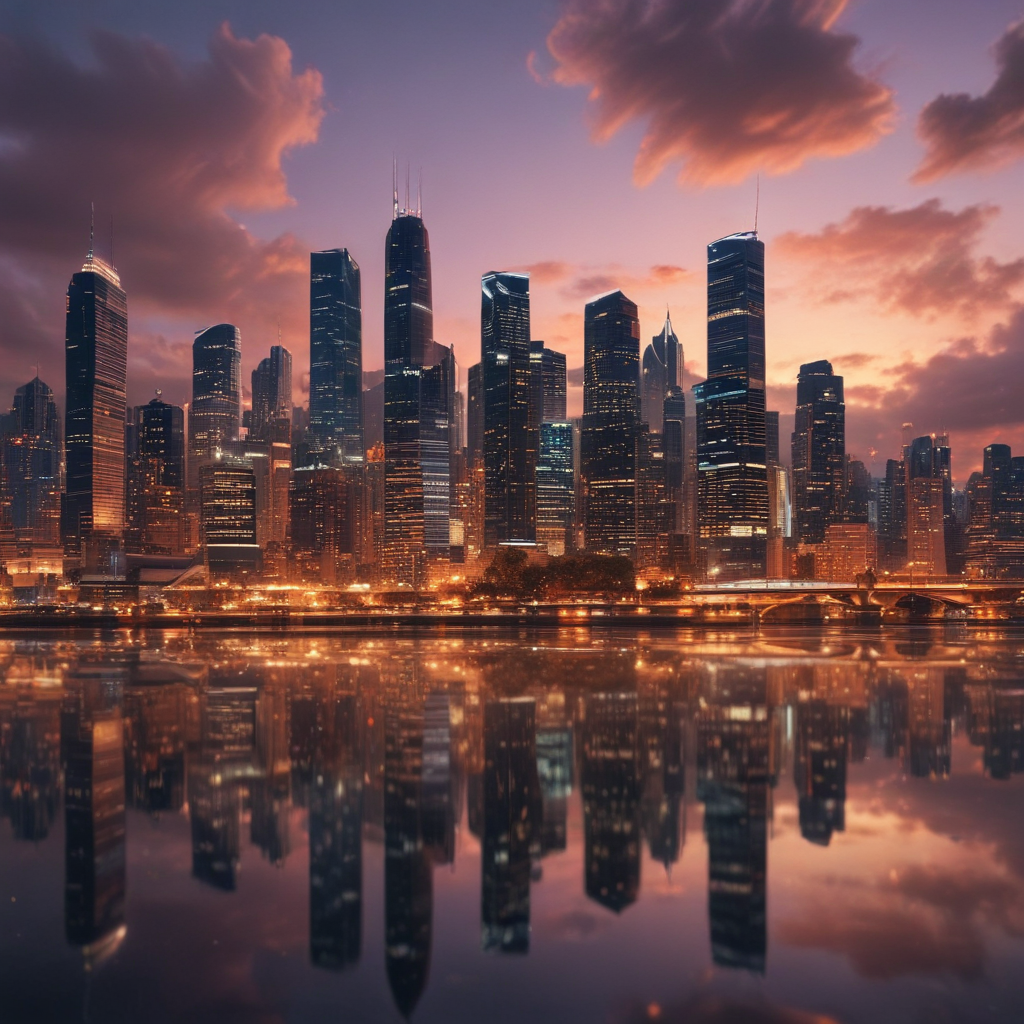 Stunning City Skyline at Dusk with Reflections on the Water