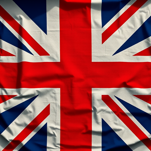 Create a high-resolution image of the Union Jack flag with vibrant colors, shot from a top-down view using a DSLR camera with a 50mm lens, aperture set to f/8, ISO 100, and in natural daylight to enhance detail and clarity.