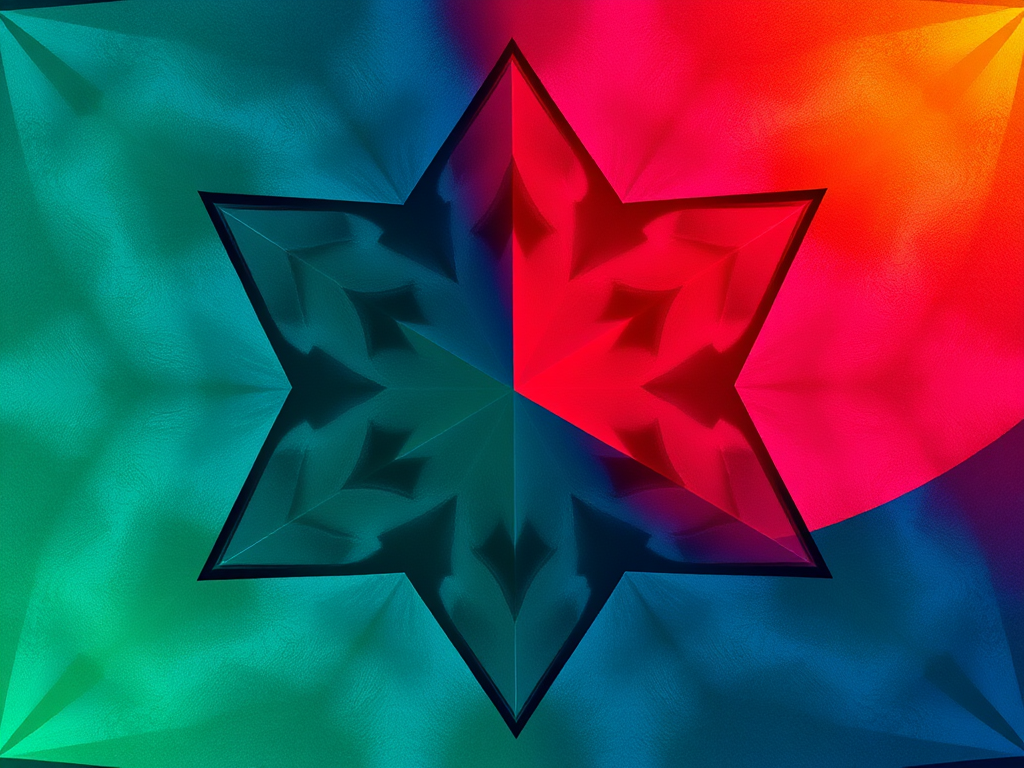 Create a high-resolution image of an abstract geometric pattern with vibrant colors using a DSLR camera, 50mm lens, f/1.8 aperture, ISO 100, and natural lighting.