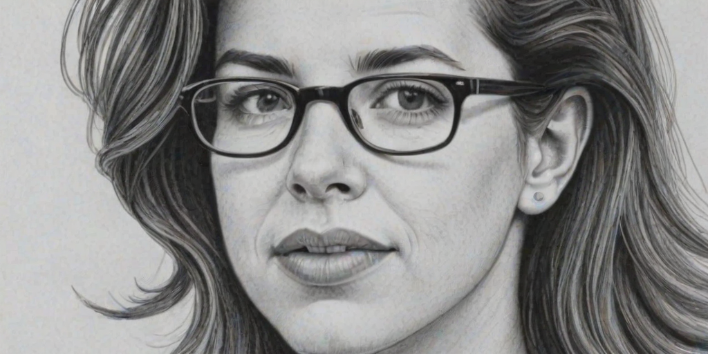 Splendid Heather Matarazzo, pencil sketch, portrait of Enticing woman 1978s in glasses, hair style beatnik, outline, clear lines, fine lines, 8k