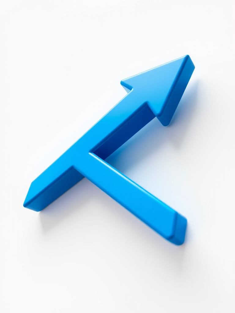 Generate a 3D-rendered blue arrow pointing left with a glossy finish, captured with a DSLR camera at f/4 aperture, ISO 100, 1/60 shutter speed, using a wide-angle lens for a slightly dramatic perspective.