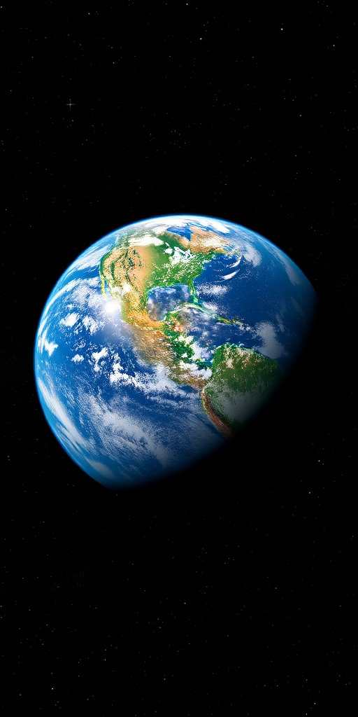 A high-resolution image of Earth from space, captured with a DSLR camera at 24mm, aperture f/11, ISO 100, in a panoramic view showcasing detailed continents and oceans against a deep black starry background.