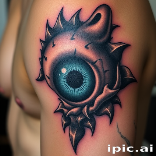 Realistic 3D tattoo dubbed "Optical Illusion" utilizing shading and perspective techniques to create a lifelike image that appears to emerge from or recede into the skin fooling the eye with its depth