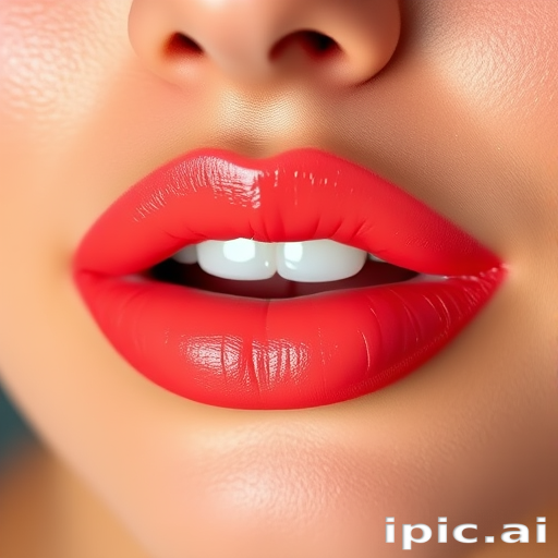 Vibrant "Coral Sunset" lip color featuring a glossy finish with subtle shimmer, perfect for summer evenings, accentuating natural lip contours and providing long-lasting hydration