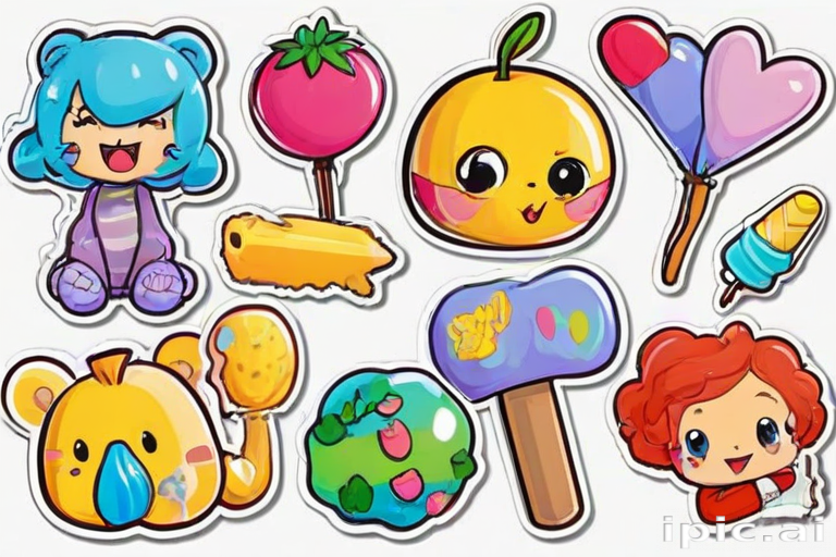 Colorful and Playful Stickers Featuring Cute Characters and Fun Objects