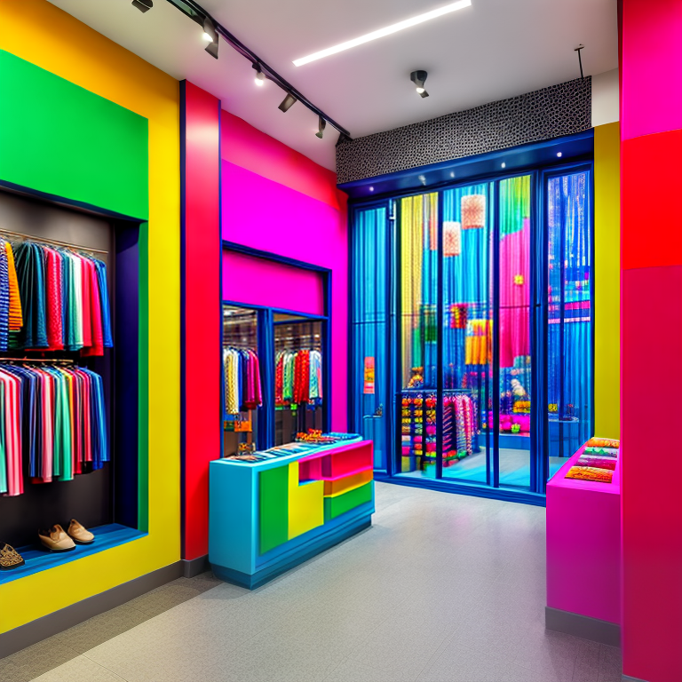 beautiful, colorful, thematic store window of a clothing store