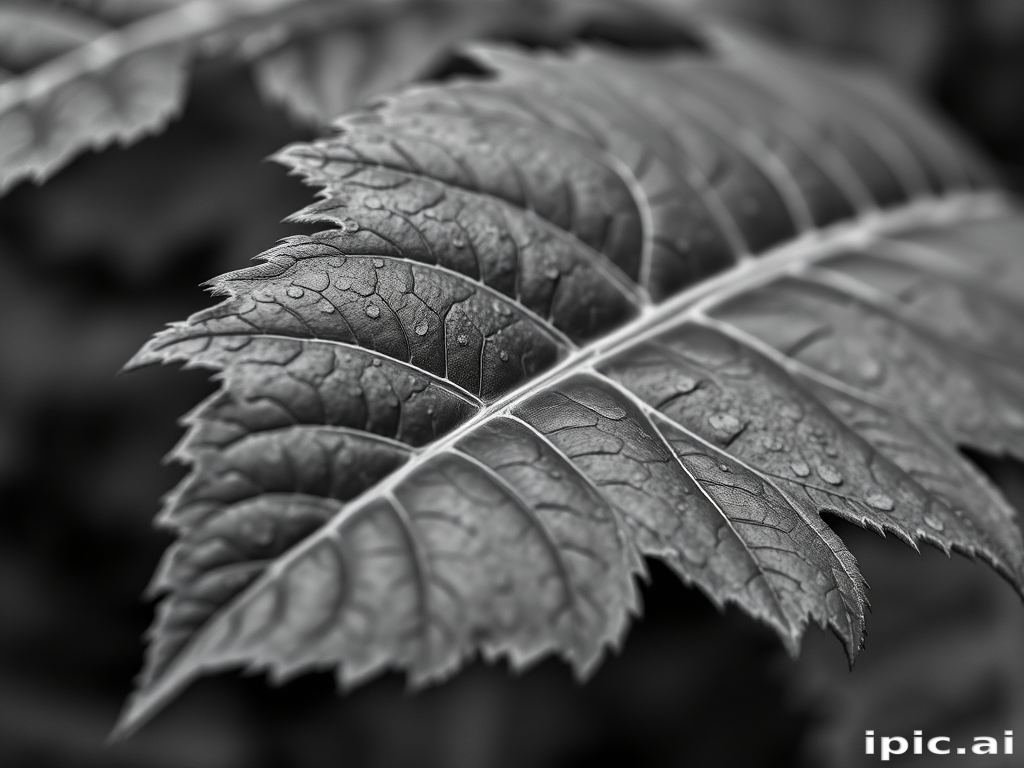 leaf in black and white