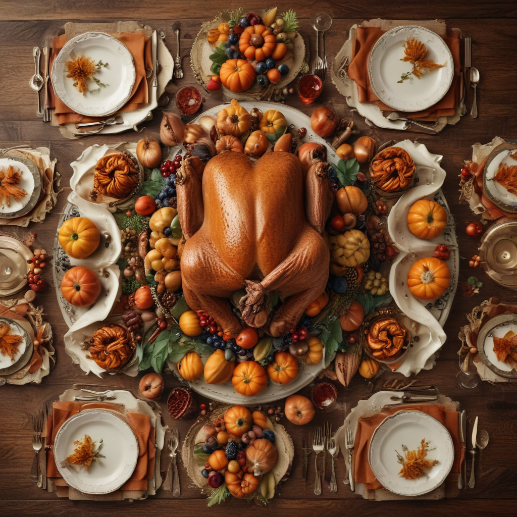 A Festive Thanksgiving Dinner Table Decorated with Turkey and Autumn ...
