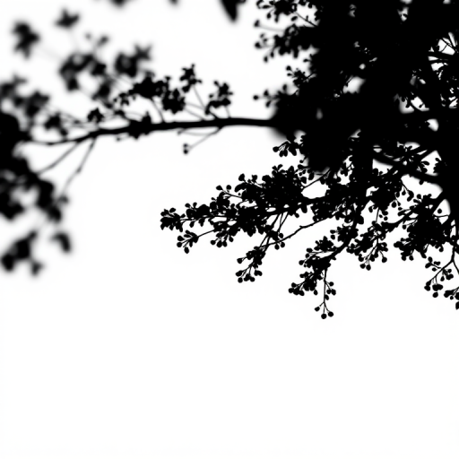 Create a minimalist black silhouette design of a tree against a white background, shot with a Canon EOS R5 at f/8, ISO 100, 1/200s, using a macro lens for sharp detail, in natural light.