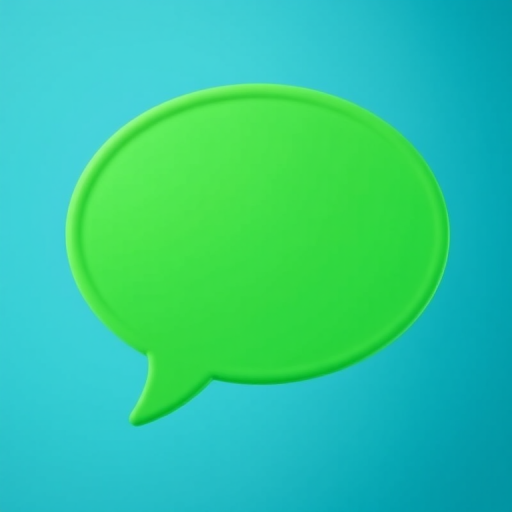 create a 3D green speech bubble on a gradient blue background, use a Canon EOS R5 with a 50mm lens, aperture f/2.8, shutter speed 1/100s, ISO 100, soft lighting, high-resolution view, focused on the bubble