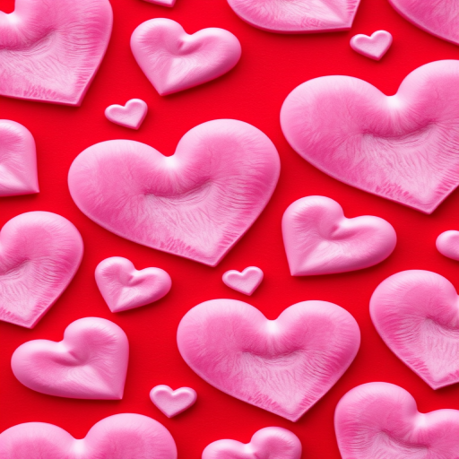 High-resolution image of a repeating pattern of hearts on a vibrant red background, shot with a Canon EOS R5 at f/8, 1/250 sec, ISO 100, using a macro lens for detailed texture clarity.