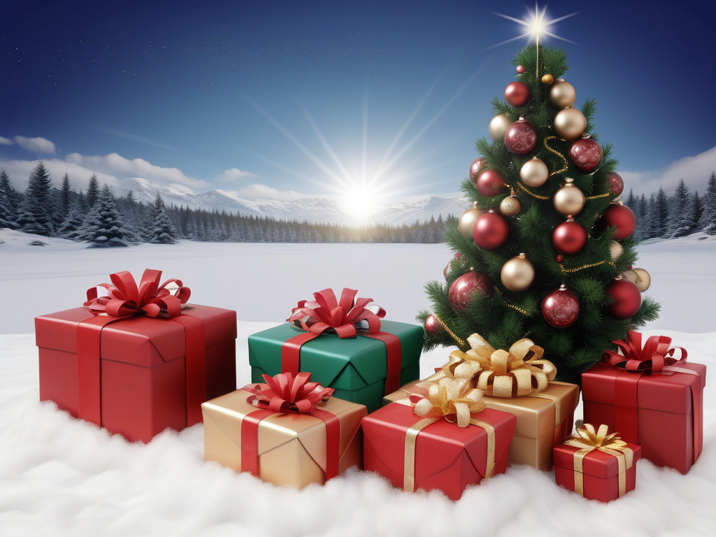 Festive Christmas Scene with Colorful Gifts and a Beautiful Tree