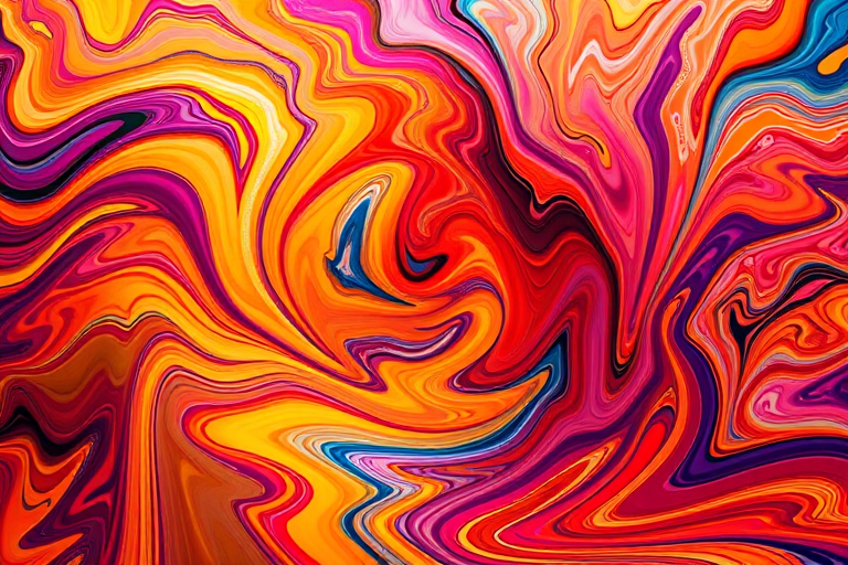 generate a high-resolution image of a dynamic abstract design featuring vibrant colors and swirling patterns, using a DSLR camera with a 50mm lens, aperture f/1.8, ISO 200, shutter speed 1/100s, taken from a top-down angle for a captivating perspective.