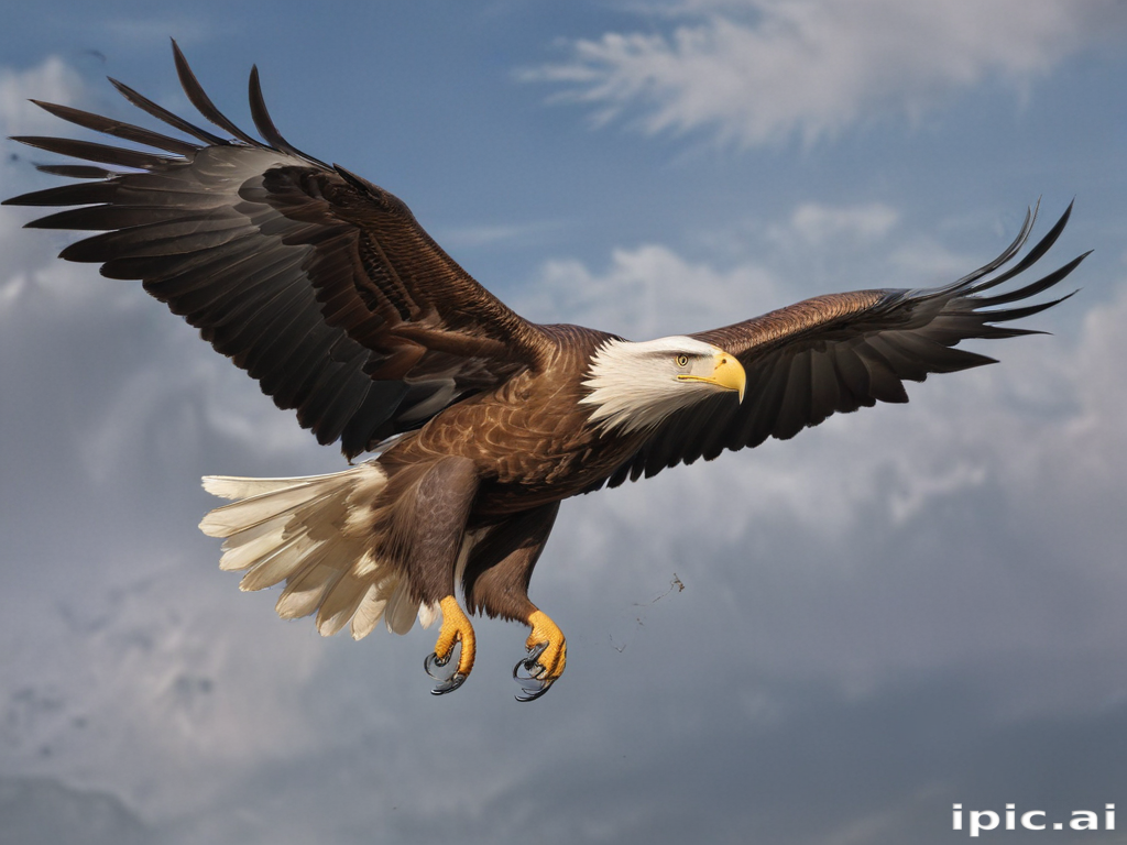 Majestic Bald Eagle Soaring Gracefully Against a Clear Blue Sky.