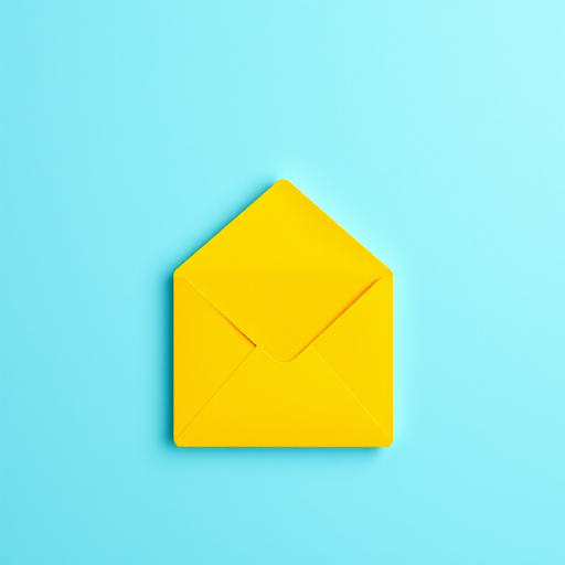 Generate a vibrant email icon with a bright yellow envelope against a soft blue background, high-resolution, 50mm lens, f/2.8 aperture, ISO 100, natural lighting, flat lay view, vector style illustration.