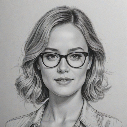 Attractive Brie Larson, pencil sketch, portrait of Delightful woman 1927s in glasses, hair style beatnik, outline, clear lines, fine lines, 8k