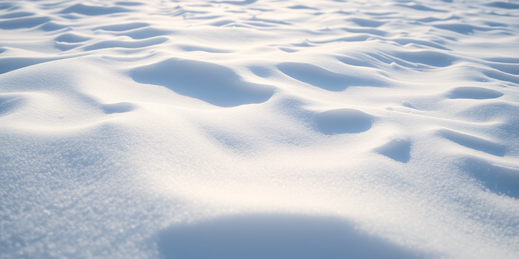 snowy landscape with soft undulating snowdrifts, bright sunlight reflecting on the surface, shot with a DSLR camera at f/8 aperture, 50mm lens, ISO 100, shutter speed 1/200s, wide-angle view for depth, focused on texture details
