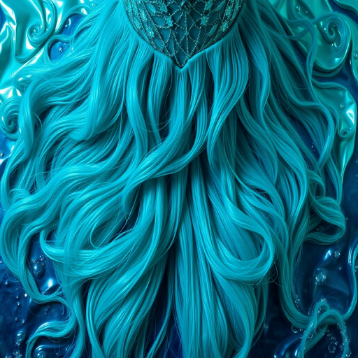 Vibrant teal mermaid waves cascading down to the waist, shimmering with iridescent highlights, creating a mesmerizing oceanic illusion known as "Siren's Embrace"