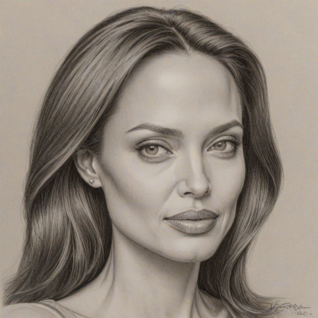 Angelina jolie caricature. A pencil-drawn caricature of the actress Angelina Jolie