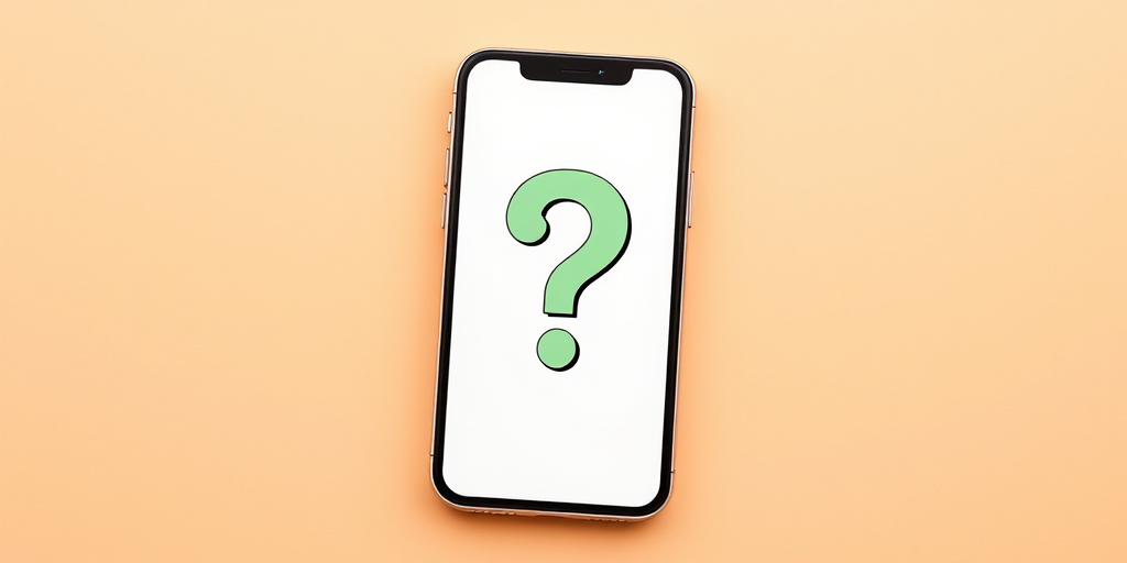 Create an illustration of a smartphone with a question mark and a speech bubble, using a bright color palette, shot in a flat lay perspective at 50mm, f/1.8 aperture, with soft natural lighting for clarity.