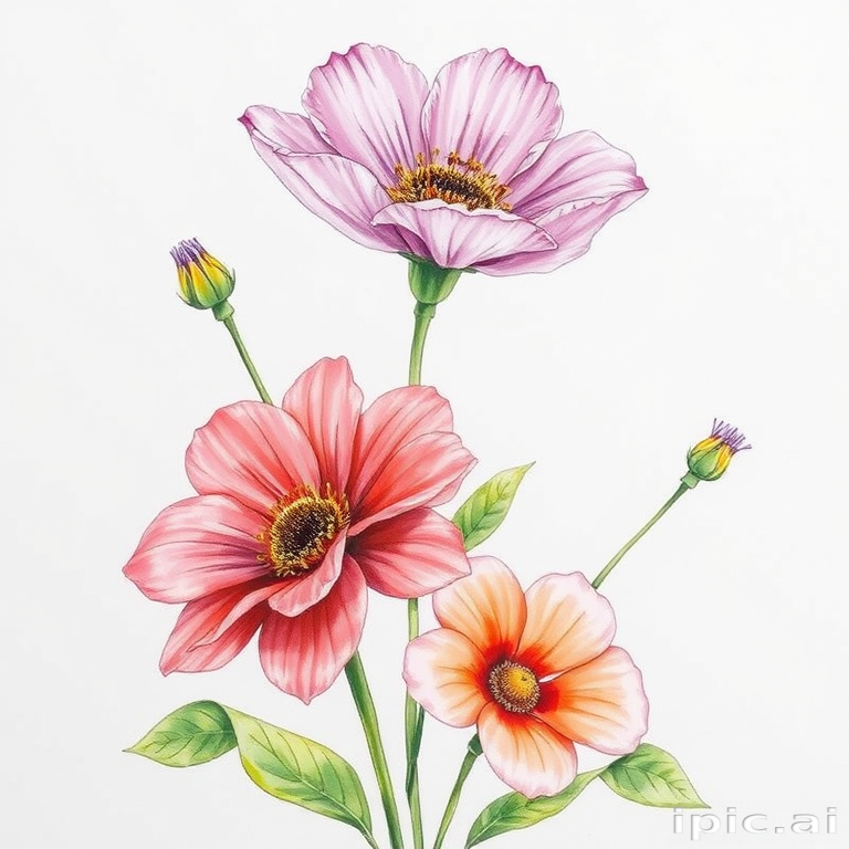 drawings of flowers with color