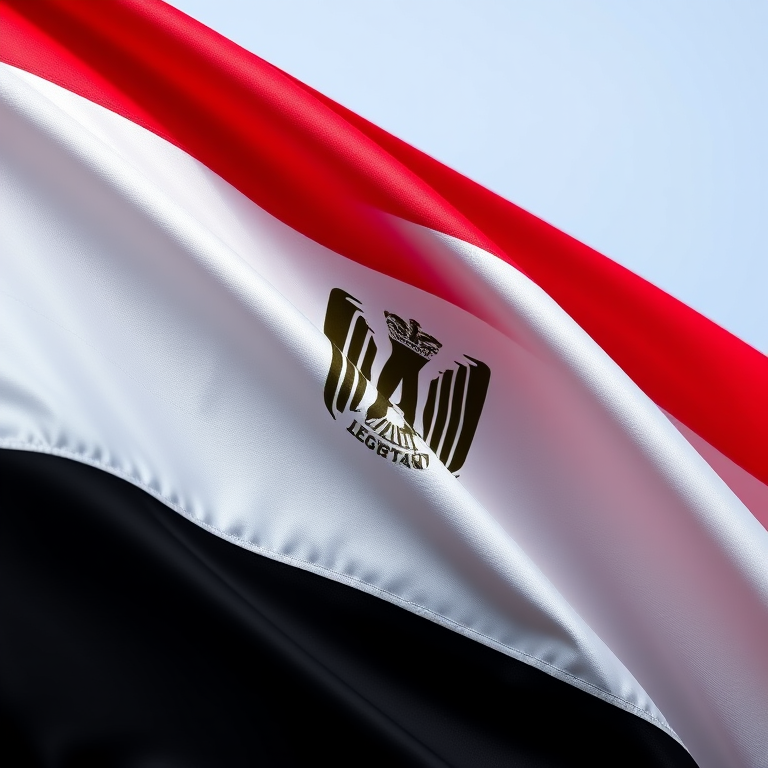 high-resolution image of the Egyptian flag with detailed fabric texture, soft natural lighting, ISO 100, aperture f/8, shutter speed 1/125s, shot from a slightly elevated angle using a DSLR camera