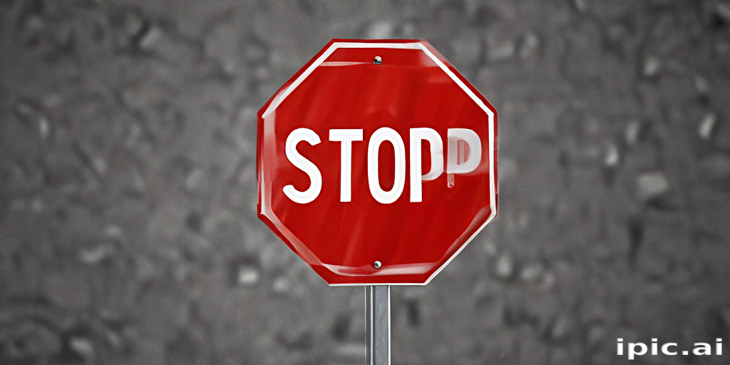 Red Octagonal Stop Sign with Bold White Letters on a Gray Background