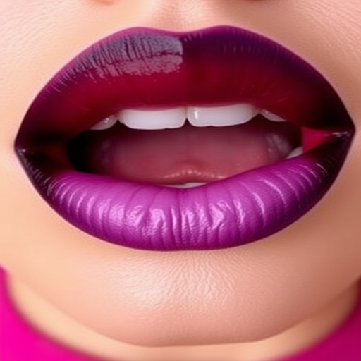 Striking ombre "Twilight Gradient" lip art transitions from deep burgundy to lavender, perfectly blended on plump lips for a mesmerizing sunset-inspired look