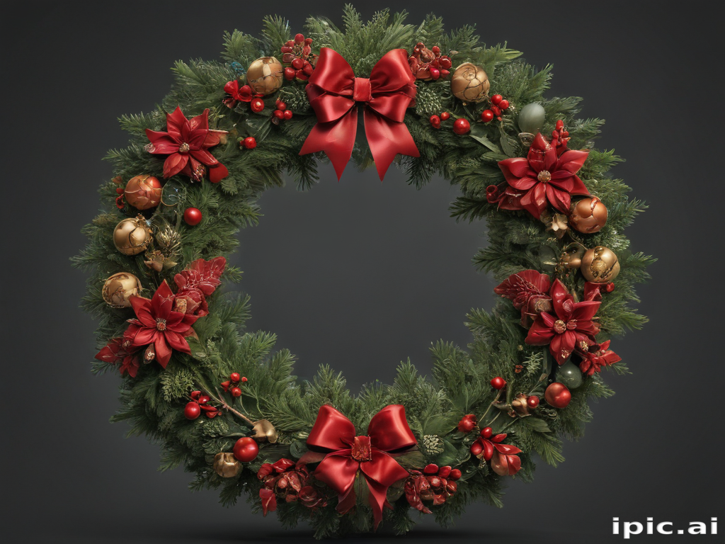 Beautifully Decorated Christmas Wreath with Red Bows and Festive Ornaments