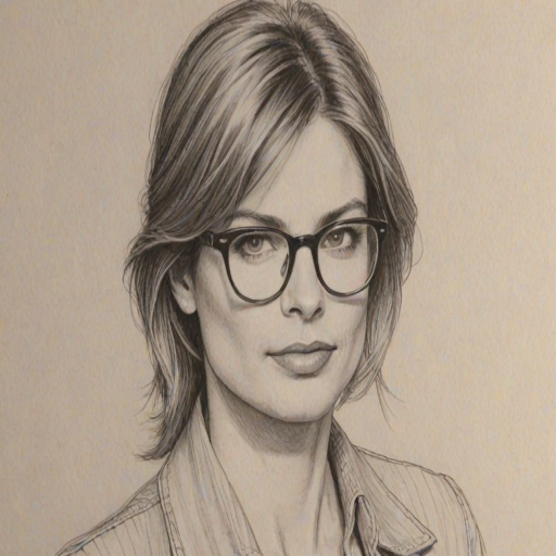 Enticing Gale Harold, pencil sketch, portrait of Graceful woman 1976s in glasses, hair style beatnik, outline, clear lines, fine lines, 8k