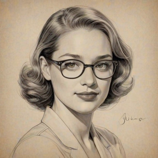 Charming Kristen Connolly, pencil sketch, portrait of Magnificent woman 1938s in glasses, hair style beatnik, outline, clear lines, fine lines, 8k