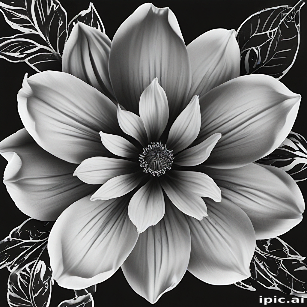 Elegant Black and White Floral Design Featuring a Magnificent Blooming ...