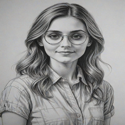 Enchanting Alyson Stoner, pencil sketch, portrait of Charming woman 1974s in glasses, hair style beatnik, outline, clear lines, fine lines, 8k