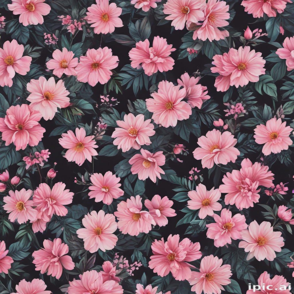 Vibrant Floral Pattern Featuring Lush Pink Flowers Against a Dark ...