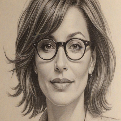 Wonderful Gina Gershon, pencil sketch, portrait of Charming woman 1932s in glasses, hair style beatnik, outline, clear lines, fine lines, 8k