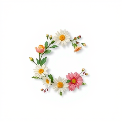 Create a high-resolution floral logo design featuring the letter "C" in a minimalist style, shot with a Canon EOS 5D Mark IV, 50mm lens, f/2.8 aperture, ISO 100, and natural lighting for enhanced clarity and color vibrancy.