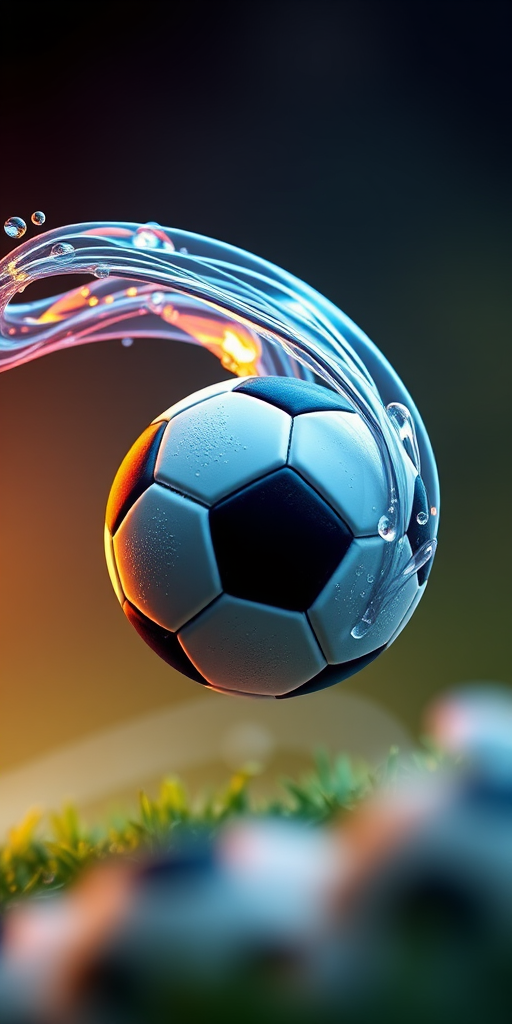Create a high-resolution illustration of a soccer ball designed as a sperm cell, emphasizing fluid dynamics and playfulness, captured with a DSLR camera at f/2.8, ISO 100, 1/500 sec, in a macro style with a shallow depth of field.