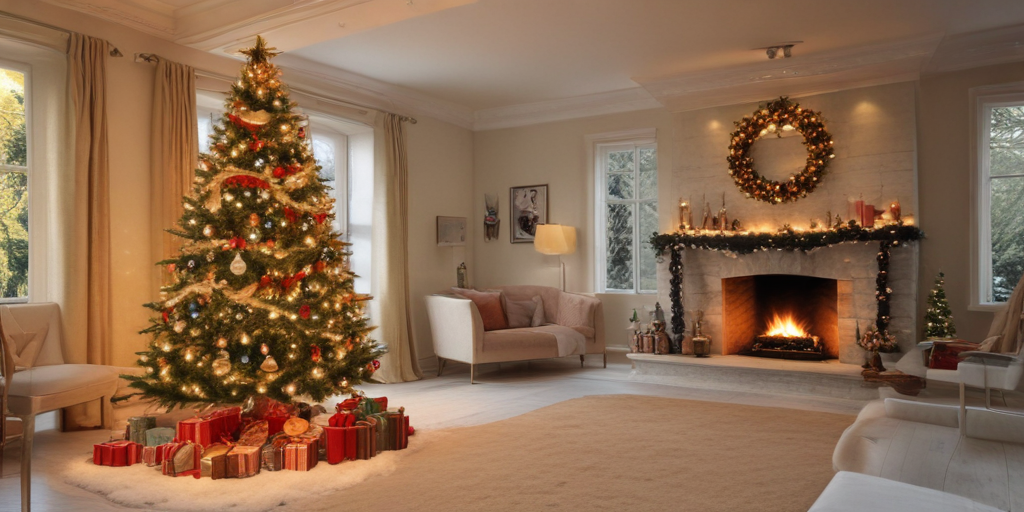 A Cozy Christmas Living Room with a Beautifully Decorated Tree and ...