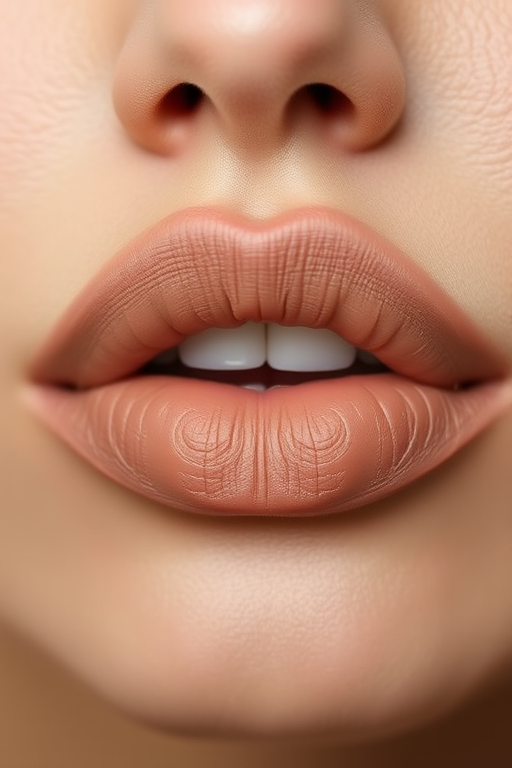 Matte taupe lips with a suede-like texture, called "Nude Whisper," feature a neutral, sophisticated tone and soft-focus effect for everyday elegance