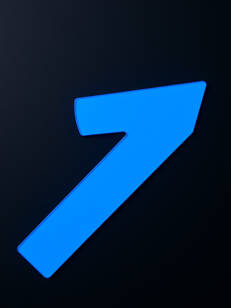 Create a vibrant and sharp image of a blue arrow on a black background, using a DSLR camera with a 50mm lens, f/1.8 aperture, ISO 100, and an aperture priority mode.