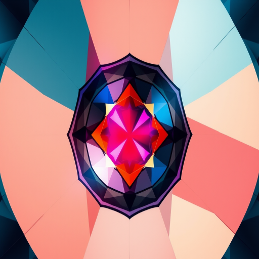 Create a high-resolution abstract digital artwork featuring vibrant geometric shapes and contrasting colors, shot with a DSLR camera at f/8 aperture, ISO 100, 1/250 shutter speed, 24mm lens, top-down view, using a modern editing style.