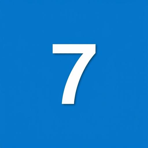 Generate an image of the number 7 on a blue background, using a Canon EOS R5 camera, f/2.8 aperture, ISO 100, 50mm lens, shot from a centered angle, in high-resolution digital style.