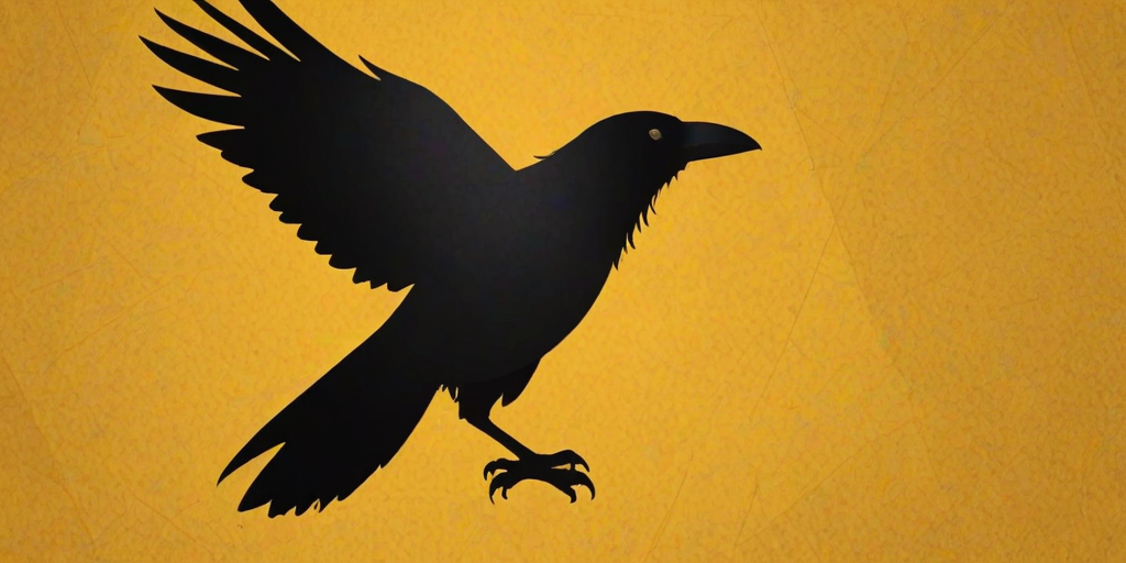 create a stylized black silhouette of a raven against a mustard yellow background with a subtle geometric pattern