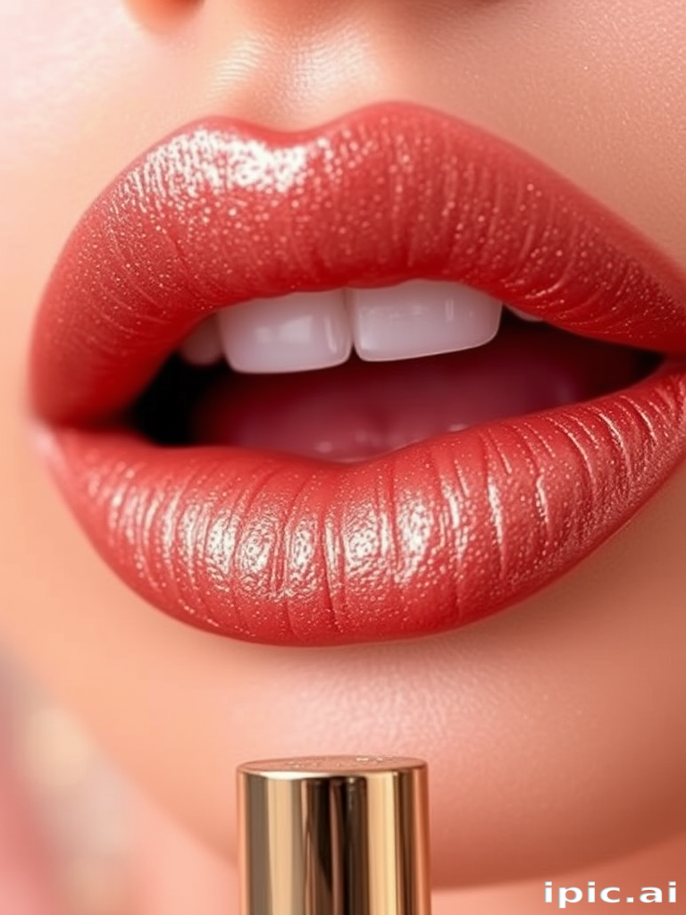 Velvety rose gold lips with a frosted finish, "Champagne Dreams" showcases a unique dimensional effect and subtle sparkle, perfect for a glamorous evening look