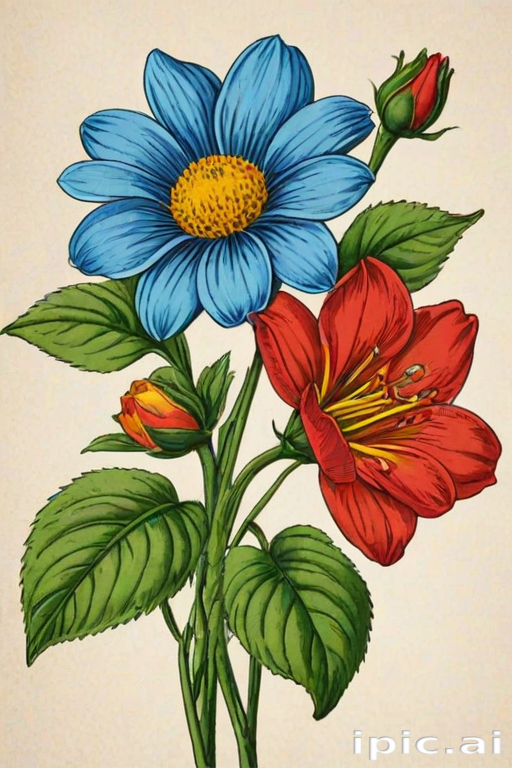 flower drawing images with colour