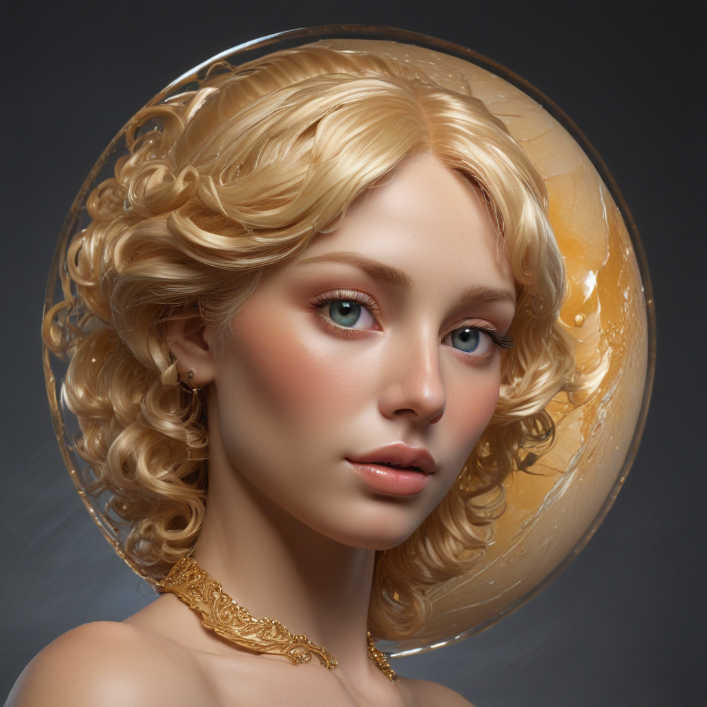 Enchanting Portrait of a Young Woman with Golden Curly Hair and Halo